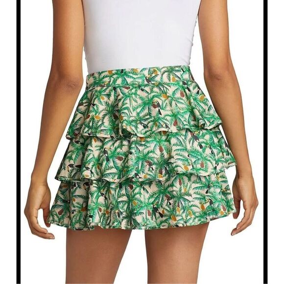 Farm Rio Tropical Toucans Print Ruffles Layered Mini Skirt Green Size Small - Picture 3 of 9